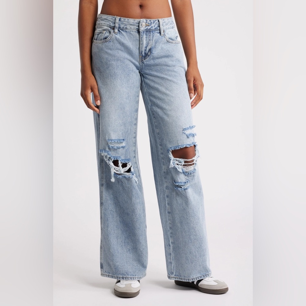 PacSun Hepburn II Ripped Baggy Low Rise Straight Leg Jeans Light Blue Jeans NEW